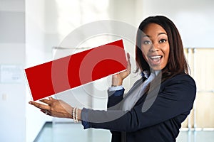 African American Businesswoman Holding Blank Sign