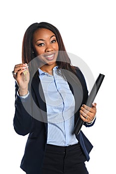 African American Businesswoman Holding Keys