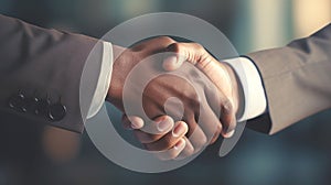 African-American and Caucasian Businessmen handshake making after signing contract. Successful business deal. Business