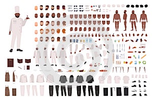 African American chef, cook, culinary or kitchen worker animation set or DIY kit. Bundle of body parts, postures