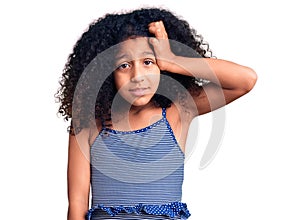 African american child with curly hair wearing swimwear confuse and wonder about question