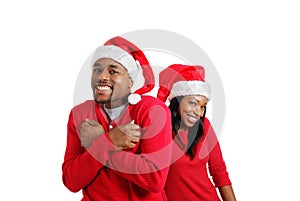 African american christmas couple laughing