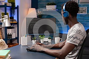 African american coder employee programming business code