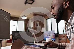 African american coder programming binary code