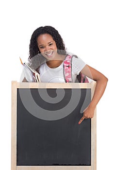 African American College student by blackboard