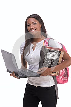 African American College student with laptop PC