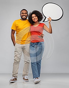 African american couple with blank speech bubble