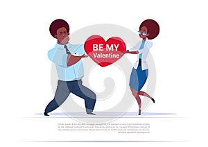 African American Couple Holding Heart Shape With Be My Valentine Greeting Love Day Holiday Concept