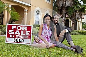 African American Couple & House For Sale Sold Sign