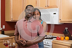 African American Couple in Kitchen - Horizontal