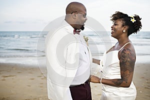 African American couple`s wedding day