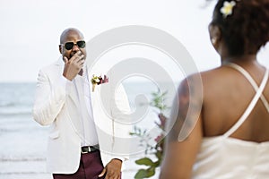 African American couple`s wedding day