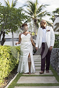 African American couple`s wedding day