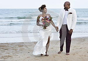 African American couple`s wedding day