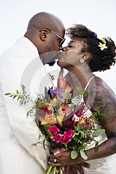 African American couple`s wedding day