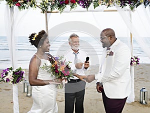 African American couple`s wedding day