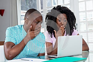 African american couple shocked about computer virus and identity theft