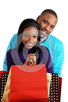 African american couple with shopping bags