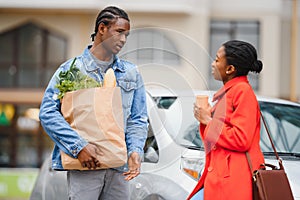 African american couple after supermarket