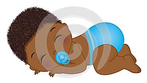 African American Cute Baby Boy Wearing Blue Diaper
