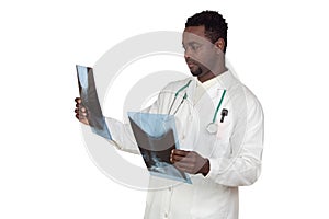 African american doctor looking a radiography