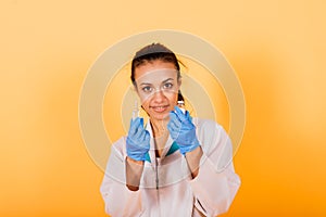 African-American doctor woman, mask, stethoskope, robe, vaccine