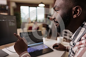 African american it engineer programming binary code