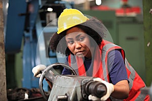 African American engineer skills quality, maintenance, training industry factory worker , warehouse Workshop for factory operators