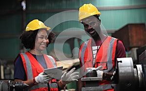 African American engineer skills quality, maintenance, training industry factory worker , warehouse Workshop for factory operators