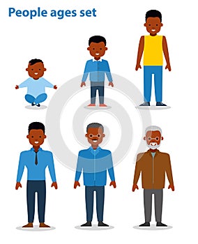 African american ethnic people. Generation of man. All age categories. isolated on white background. Flat