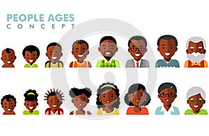 African american ethnic people generations avatars at different ages