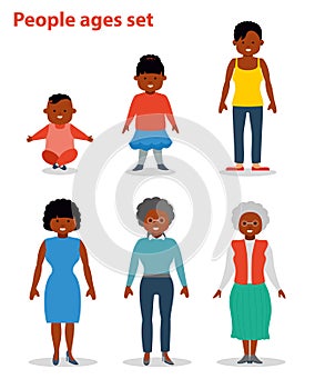 African american ethnic woman generations at different ages. Baby, child, teenager, young, adult, old