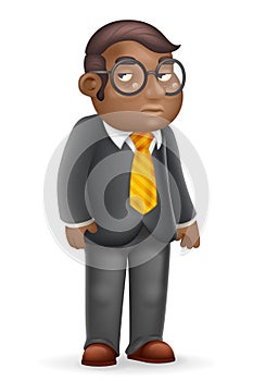 African american european manager adult businessman respected boss worker 3d cartoon design vector illustration