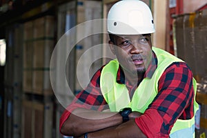 African american factory warehouse supervisor in storage room