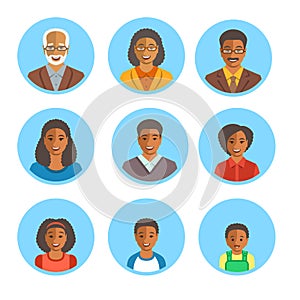 African American family happy faces flat avatars