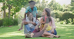 African American family spending time in the garden together