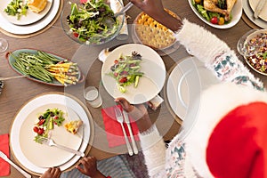 African american family spending time together having christmas meal