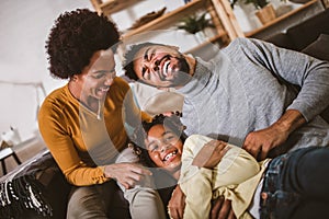 African american family spending time together at home.