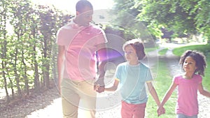 African American Family Walking In Countryside