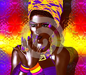 African American Fashion Beauty. A stunning colorful image of a beautiful woman with matching makeup, accessories and clothing
