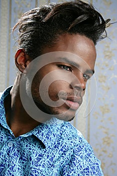 African american fashion model portrait on blue