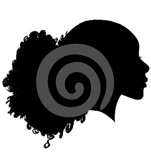 African American female, African profile picture, silhouette. girl from the side with long hair tied together, Afro American hair