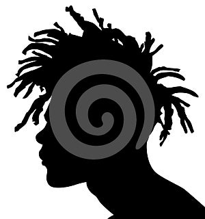 African American female, African profile picture, silhouette. girl from the side with short hair. Silhouette