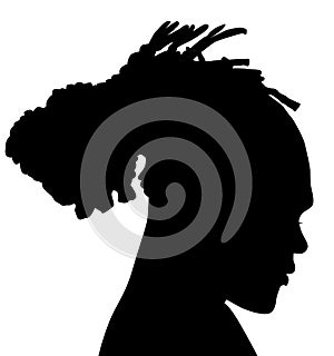 African American female, African profile picture, silhouette. girl from the side with short hair. Silhouette