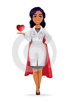 African American female doctor wearing white coat