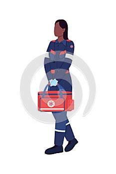 African american female paramedic flat color vector faceless character