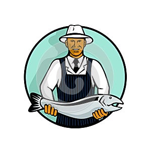 African American Fishmonger Holding Trout