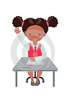 African American girl raising hand for an answer photo