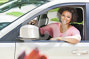 African American Girl Young Woman Driving Car