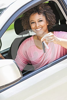 African American Girl Young Woman Driving Car Holding Key